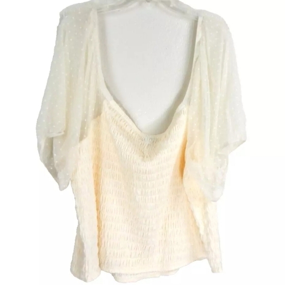 Torrid 6X Square Neck Dot Mesh Smocked Crop Top - Picture 3 of 4